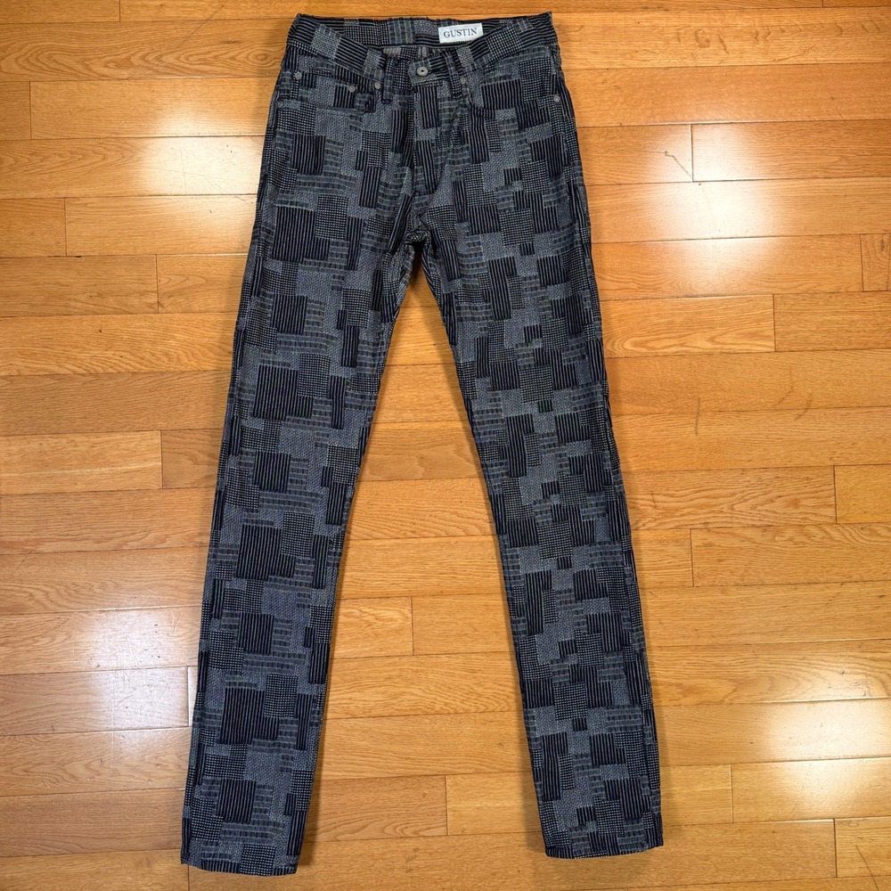 Gustin #590 Patchwork Selvedge‎ Jeans 30x35 Slim Patchwork Jacquard Denim Pants